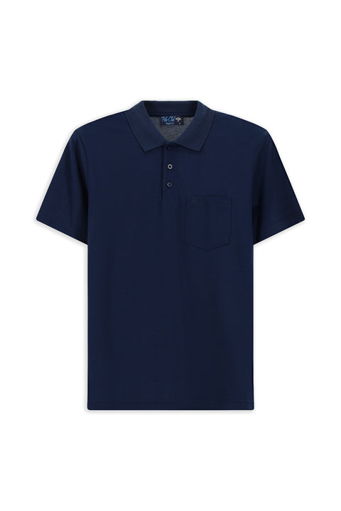Medium Navy Regular Fit Cotton Embroidered Pocket Polo Shirt