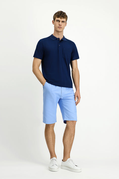 Medium Navy Regular Fit Cotton Embroidered Pocket Polo Shirt