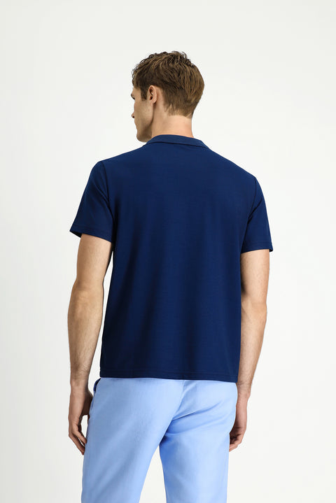 Medium Navy Regular Fit Cotton Embroidered Pocket Polo Shirt