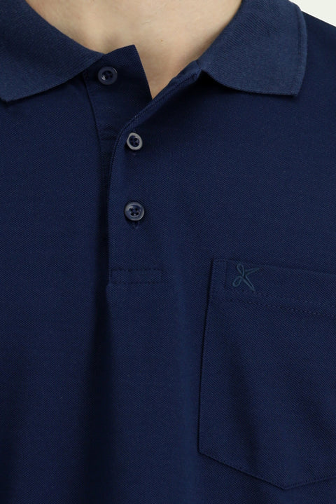 Medium Navy Regular Fit Cotton Embroidered Pocket Polo Shirt