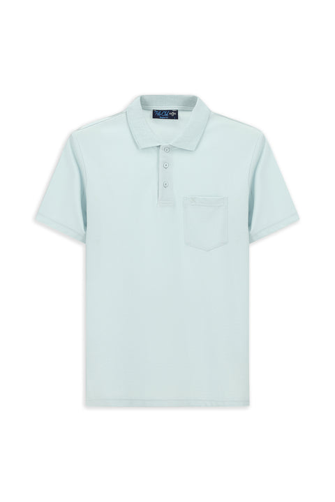 Light Blue Regular Fit Cotton Embroidered Pocket Polo Shirt