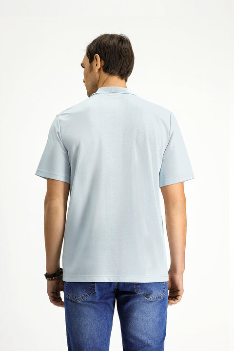Light Blue Regular Fit Cotton Embroidered Pocket Polo Shirt