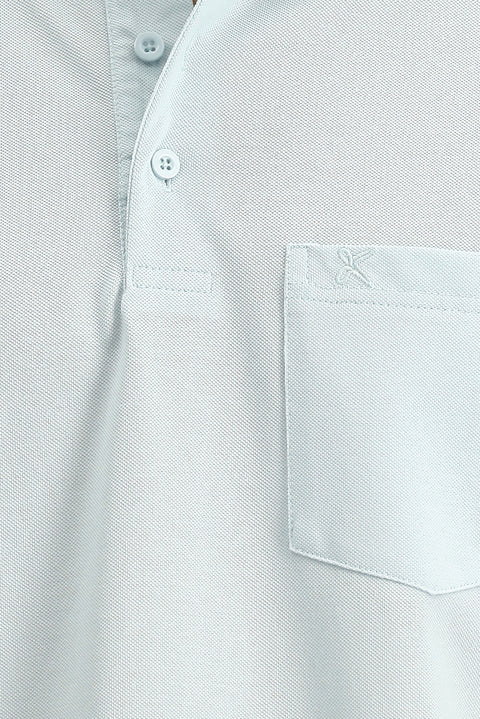 Light Blue Regular Fit Cotton Embroidered Pocket Polo Shirt