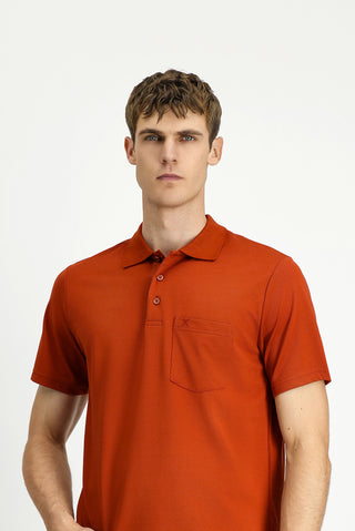  Kiremit Regular Fit Pamuklu Nakışlı Cepli Polo Yaka Tişört