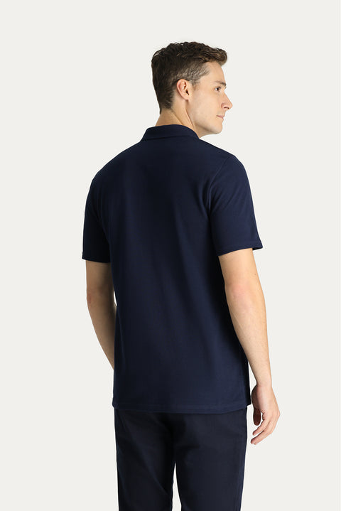 Dark Navy Polo Collar Slim Fit Cotton T-Shirt
