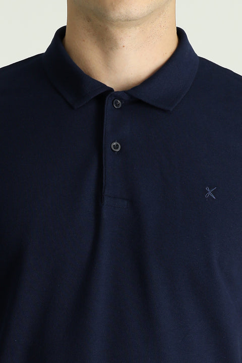 Dark Navy Polo Collar Slim Fit Cotton T-Shirt