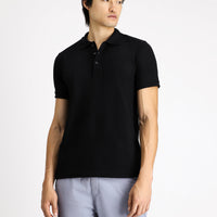 Black Slim Fit Narrow Cut Cotton Polo Shirt