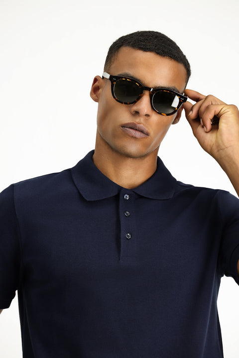 Dark Navy Slim Fit Cotton Polo Shirt