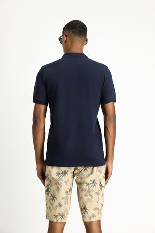  Koyu Lacivert Slim Fit Dar Kesim Pamuk Polo Yaka Tişört