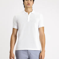 White Slim Fit Narrow Cut Cotton Polo Shirt