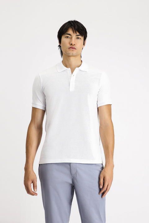 White Slim Fit Narrow Cut Cotton Polo Shirt