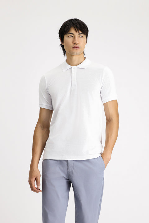 White Slim Fit Narrow Cut Cotton Polo Shirt