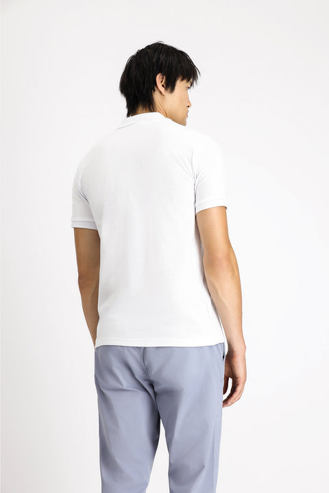 White Slim Fit Narrow Cut Cotton Polo Shirt
