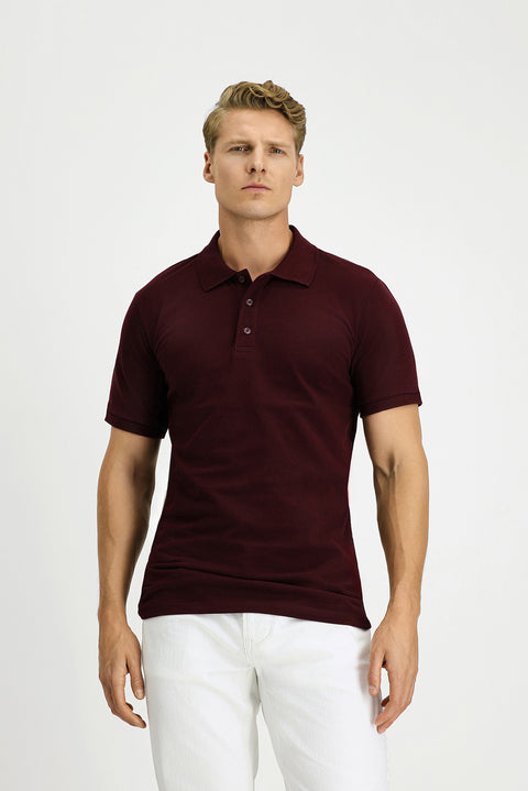 Dark Burgundy Slim Fit Cotton Polo Shirt
