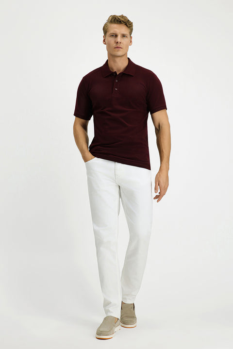 Dark Burgundy Slim Fit Cotton Polo Shirt