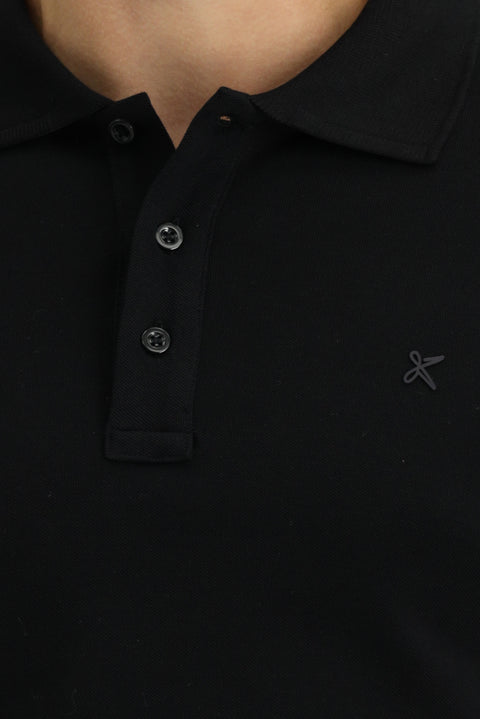 Black Slim Fit Narrow Cut Cotton Non-Rip Polo Shirt