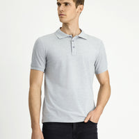 Light Grey Melange Slim Fit Narrow Cut Cotton Non-Rip Polo Shirt