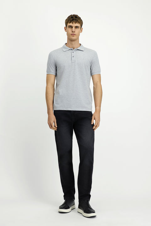 Light Grey Melange Slim Fit Narrow Cut Cotton Non-Rip Polo Shirt