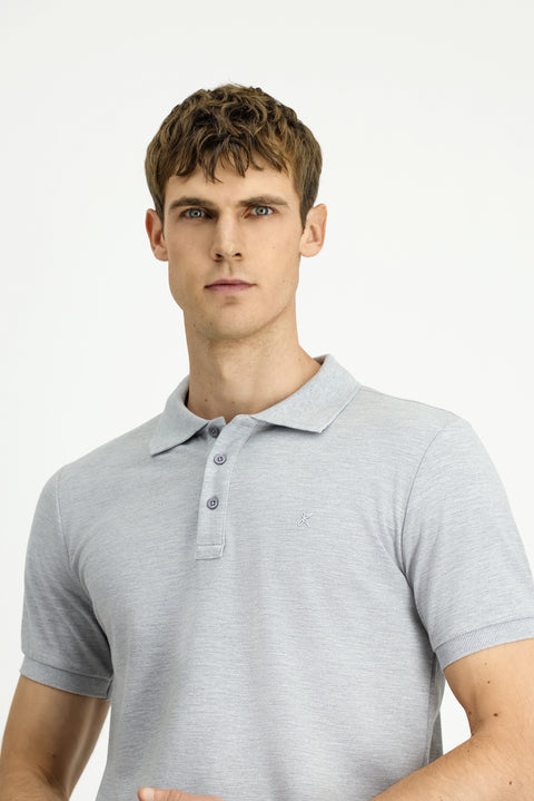 Light Grey Melange Slim Fit Narrow Cut Cotton Non-Rip Polo Shirt