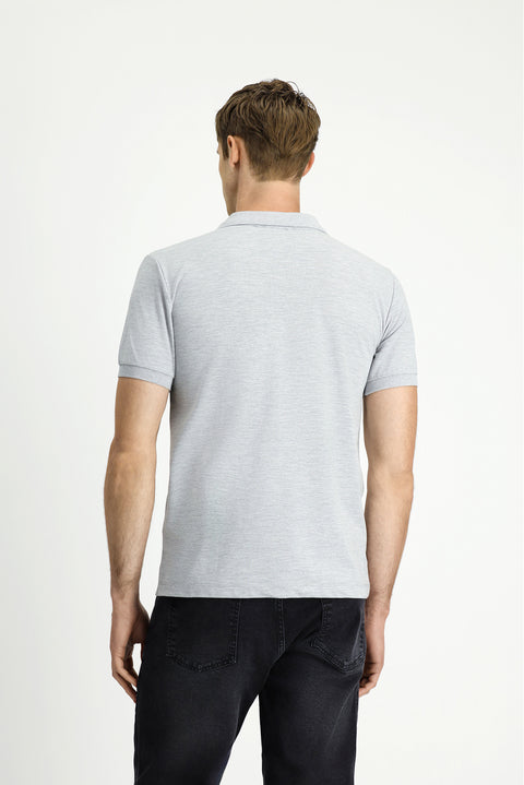 Light Grey Melange Slim Fit Narrow Cut Cotton Non-Rip Polo Shirt