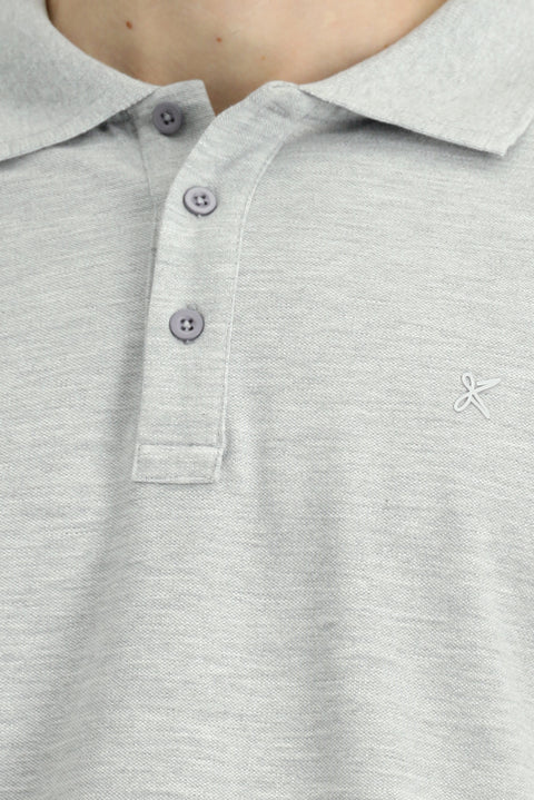 Light Grey Melange Slim Fit Narrow Cut Cotton Non-Rip Polo Shirt