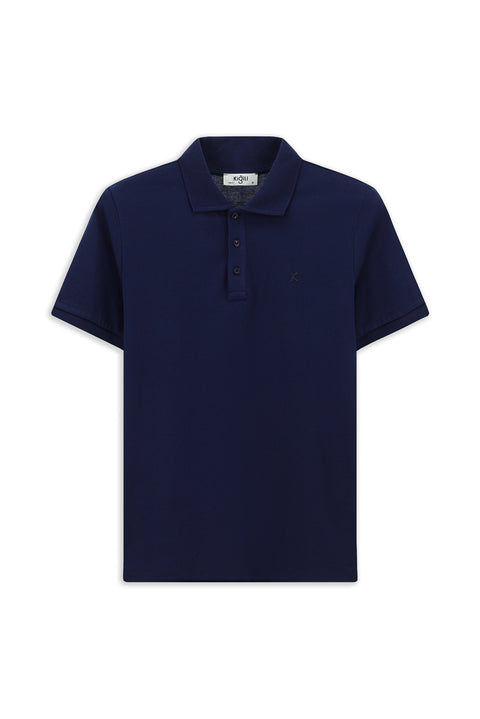 Medium Navy Slim Fit Narrow Cut Cotton Non-Wrinkle Polo Collar T-Shirt