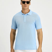 Light Blue Slim Fit Narrow Cut Cotton Non-Wrinkle Polo Shirt