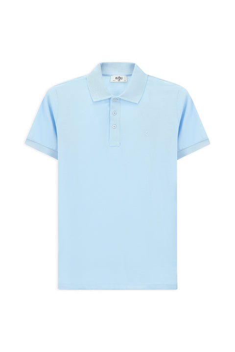 Light Blue Slim Fit Narrow Cut Cotton Non-Wrinkle Polo Shirt