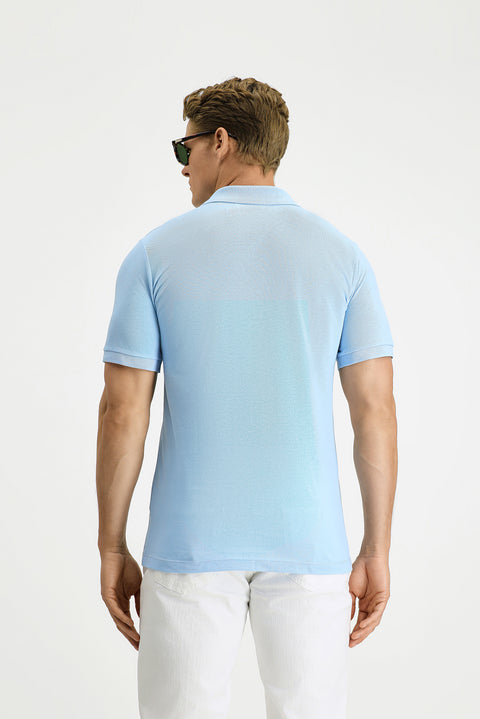 Light Blue Slim Fit Narrow Cut Cotton Non-Wrinkle Polo Shirt