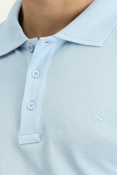 Light Blue Slim Fit Narrow Cut Cotton Non-Wrinkle Polo Shirt
