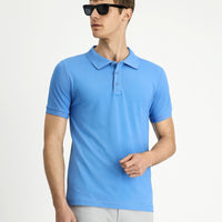 Aviator Blue Slim Fit Narrow Cut Cotton Non-Rip Polo Shirt