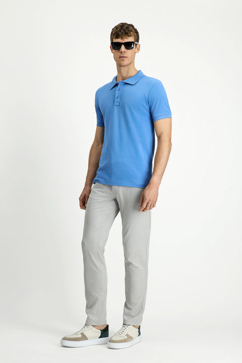Aviator Blue Slim Fit Narrow Cut Cotton Non-Rip Polo Shirt