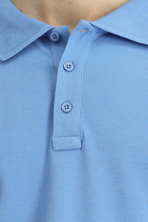 Aviator Blue Slim Fit Narrow Cut Cotton Non-Rip Polo Shirt
