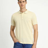 Light Beige Slim Fit Narrow Cut Cotton Non-Rip Polo Shirt