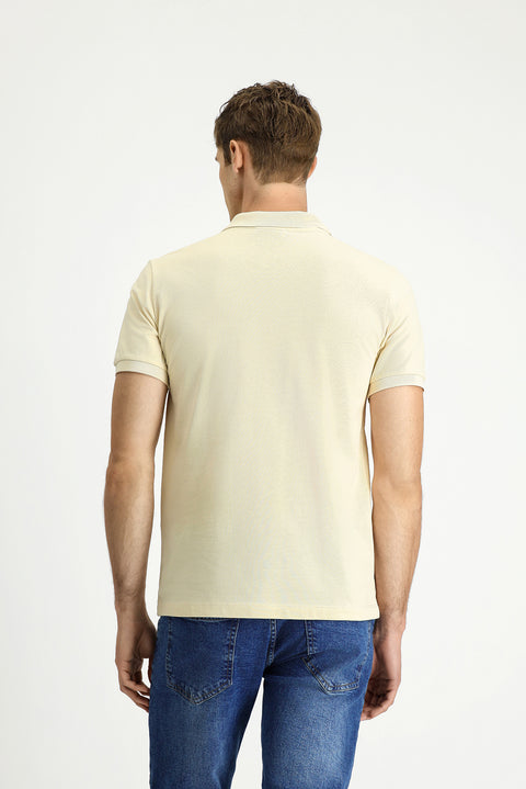 Light Beige Slim Fit Narrow Cut Cotton Non-Rip Polo Shirt