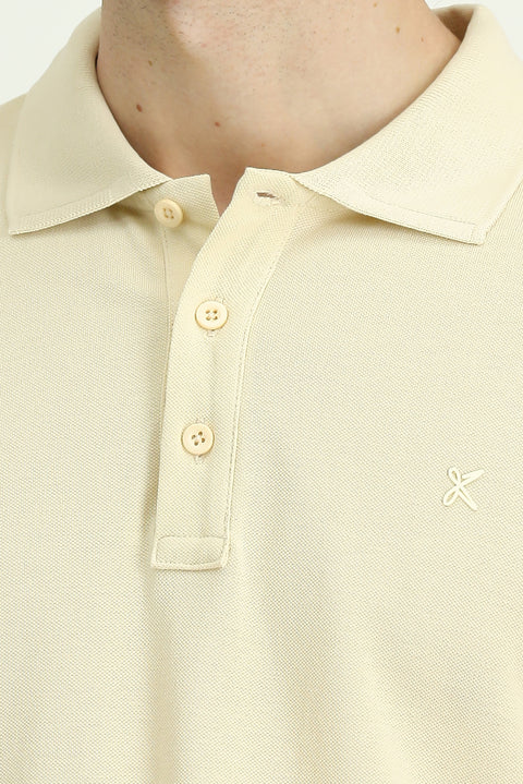 Light Beige Slim Fit Narrow Cut Cotton Non-Rip Polo Shirt