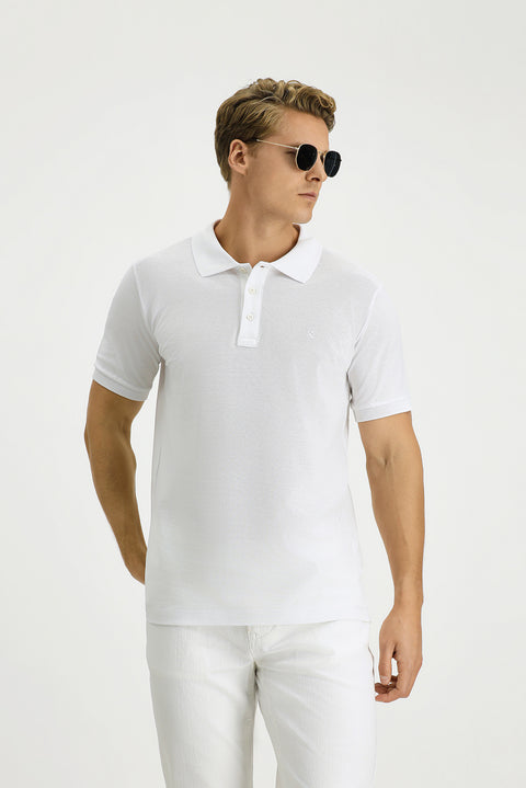 White Slim Fit Narrow Cut Cotton Non-Rip Polo Shirt