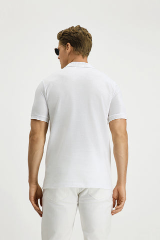  Beyaz Slim Fit Dar Kesim Pamuk Kıvrılmaz Polo Yaka Tişört