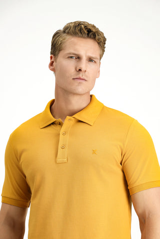  Hardal Slim Fit Dar Kesim Pamuk Kıvrılmaz Polo Yaka Tişört