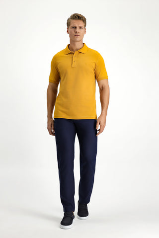  Hardal Slim Fit Dar Kesim Pamuk Kıvrılmaz Polo Yaka Tişört