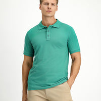 Mercan Yeşili Slim Fit Dar Kesim Pamuk Kıvrılmaz Polo Yaka Tişört