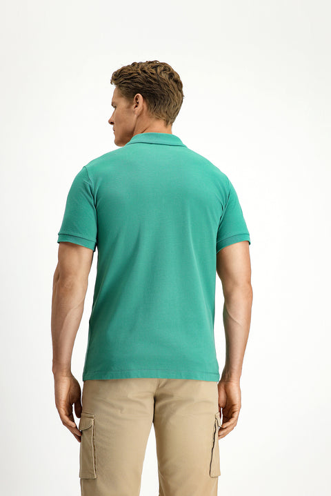 Mercan Yeşili Slim Fit Dar Kesim Pamuk Kıvrılmaz Polo Yaka Tişört