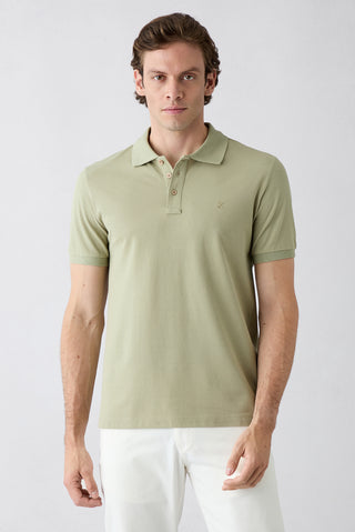 Orman Yeşili Slim Fit Dar Kesim Pamuk Kıvrılmaz Polo Yaka Tişört