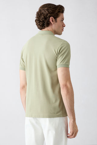  Orman Yeşili Slim Fit Dar Kesim Pamuk Kıvrılmaz Polo Yaka Tişört