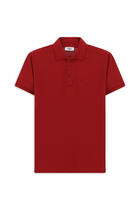 Dark Red Slim Fit Narrow Cut Cotton Non-Wrinkle Polo Shirt