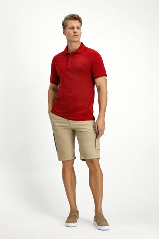  Koyu Kırmızı Slim Fit Dar Kesim Pamuk Kıvrılmaz Polo Yaka Tişört