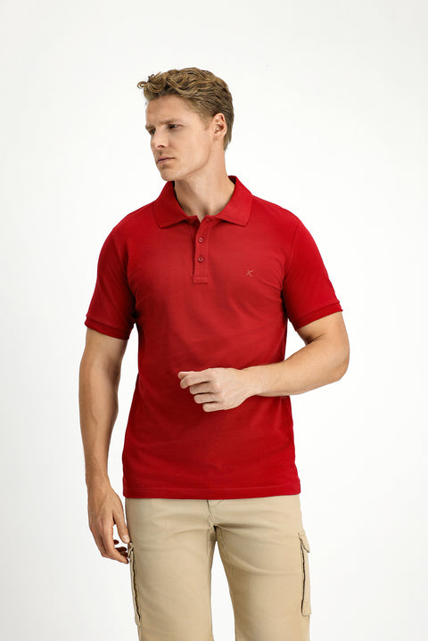 Dark Red Slim Fit Narrow Cut Cotton Non-Wrinkle Polo Shirt