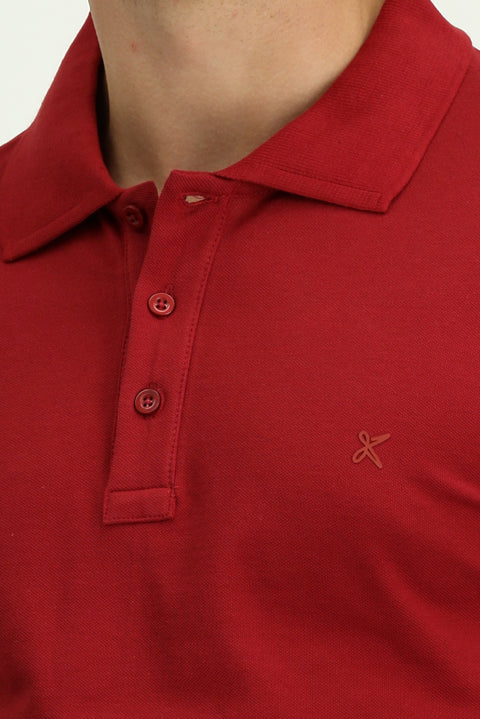 Dark Red Slim Fit Narrow Cut Cotton Non-Wrinkle Polo Shirt