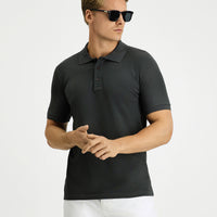 Dark Anthracite Slim Fit Narrow Cut Cotton Non-Rip Polo Shirt