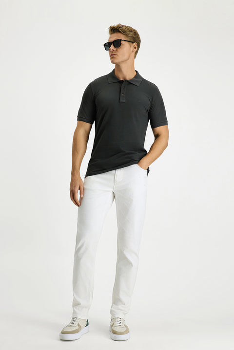 Dark Anthracite Slim Fit Narrow Cut Cotton Non-Rip Polo Shirt